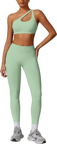 Vista 11 de ABOCIW Conjuntos de Entrenamiento para Mujer, Leggings de Levantamiento de Glúteos sin Costuras de Cintura Alta, Bra Deportivo de Un Hombro