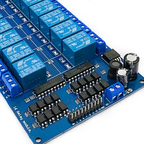 Vista 5 de DEVMO Módulo de placa de interfaz de relé de 12 V y 16 canales Optoacoplador LED LM2576 Power Compatible con Ar-duino DIY Kit PiC ARM AVR