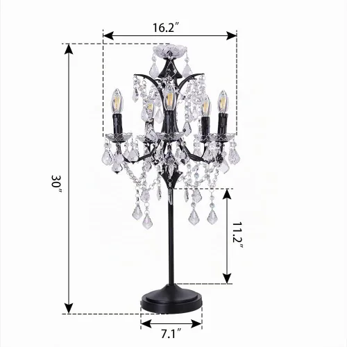 Vista 2 de TOCHIC Lámpara de Mesa Tradicional de Granja con 5 Luces, Lámpara de Cristal Artesanal Negra de 30 Pulgadas de Altura para Sala de Estar, Sala