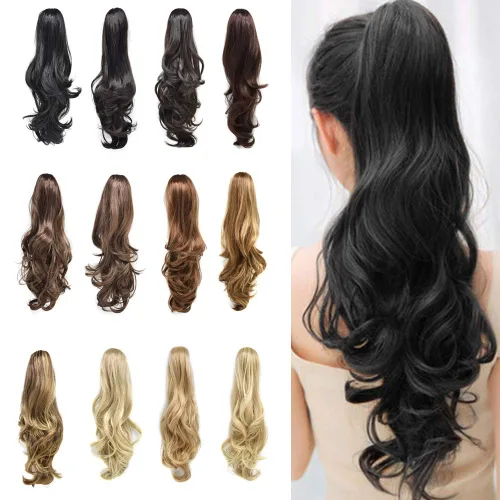Vista 5 de Extensión de cola de caballo sintética para mujer, con cordón ajustable, pinza de mandíbula, larga, rizada, ondulada, cola de caballo, uso diario