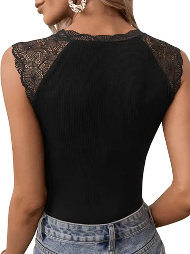 Vista 2 de SweatyRocks Body de corsé de encaje para mujer, camiseta sin mangas para Negro