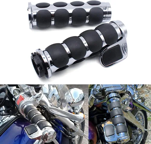 Vista 10 de Motocicleta 1 "mano apretones extremo barra manillar Spike cromo negro aluminio caucho