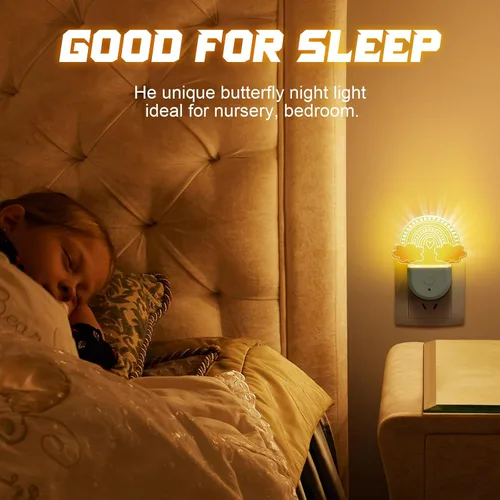 Vista 5 de Rossesay 2 luces nocturnas arcoíris para niños, enchufables a la pared, 8 colores cambiantes, luz nocturna arcoíris con sensor de atardecer a