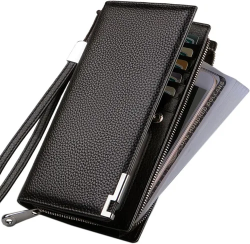 Vista 23 de Huztencor Billeteras largas para hombre de cuero RFID bloqueo billetera plegable con cremallera