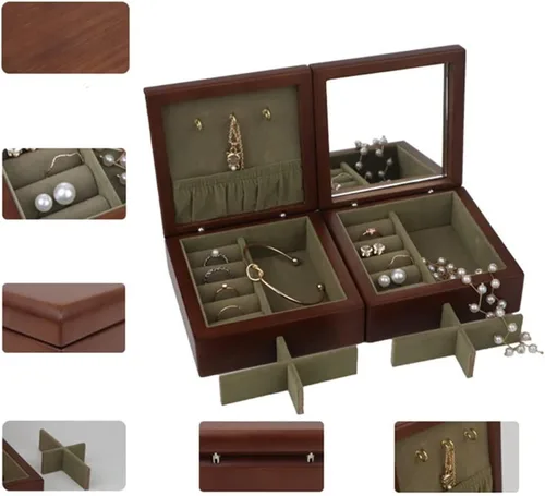 Vista 4 de TREXD - Joyero portátil de madera para collar y aretes, organizador de joyas