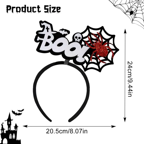 Vista 7 de TIMMOKO Diademas de Halloween para mujeres y niños, tela de araña negra, araña roja, blanco, murciélago, calavera, disfraz de fiesta de Halloween