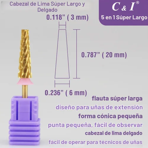 Vista 2 de C&I - Broca de uñas 5 en 1, súper larga, delgada, Efile, broca profesional para uñas de extensión, polvo acrílico, gel duro, removedor de cutículas