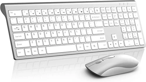 Vista 9 de Combo de teclado y ratón inalámbricos, teclado silencioso de computadora de tamaño completo con botón de calculadora, ratón de 2400 DPI, clic