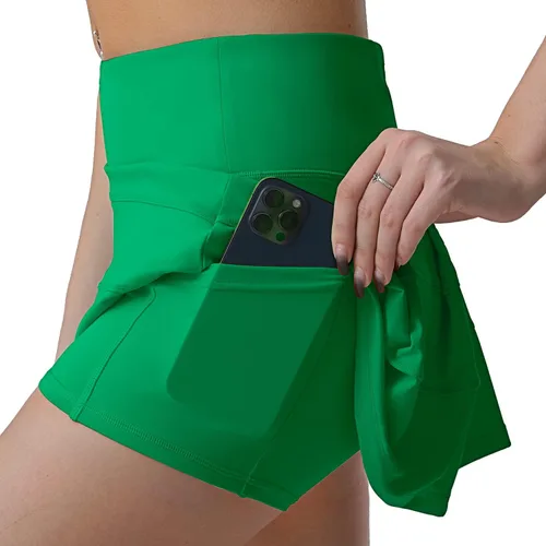Vista 3 de Husnainna Falda pantalón plisada de cintura alta con bolsillos para tenis y golf para mujer, pantalones cortos incorporados para el entrenamiento