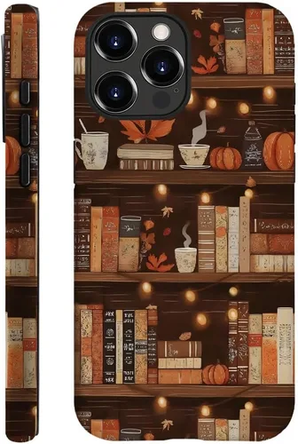 Vista 31 de Compatible con iPhone 13, Funda para teléfono duradera y a prueba de golpes con diseño de estantería de otoño - Calabaza de otoño Otoño Otoño