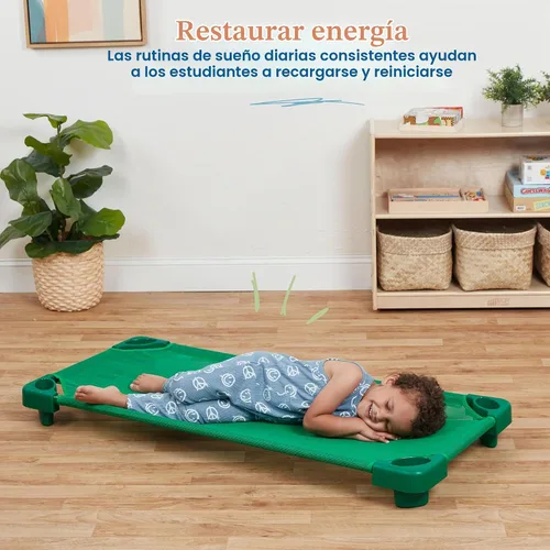 Vista 3 de ECR4Kids Catre Infantil Apilable, Listo para Ensamblar, Tamaño Estándar, Mobiliario de Aula, Verde, Paquete de 6 Breathable mesh, GREENGUARD Gold