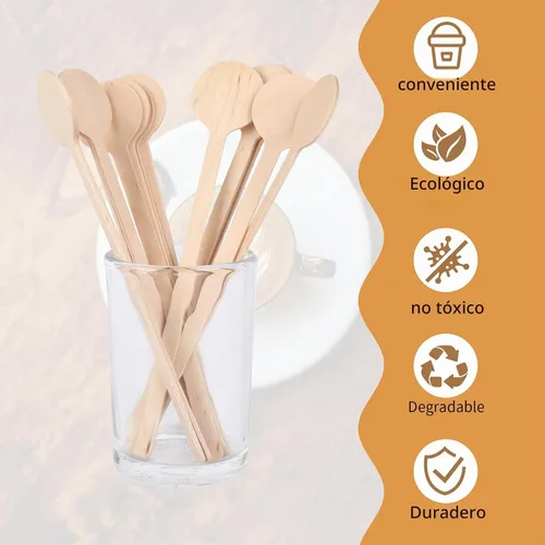 Vista 4 de Mozeat Lens Agitadores desechables de madera para bebidas de leche de 6 pulgadas, palitos agitadores de café con extremos redondos, palitos