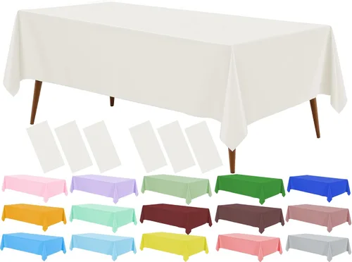 Vista 31 de Mantel de plástico crema, paquete de 2 manteles desechables color blanco hueso, mantel de 54 x 108 pulgadas para mesa rectangular, manteles
