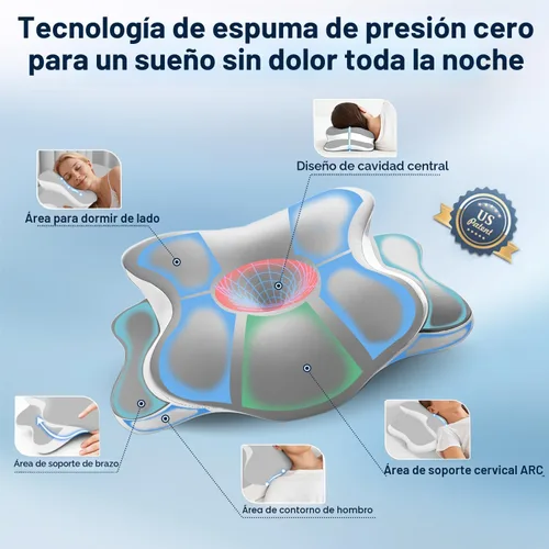 Vista 9 de Almohada de apnea del sueño con alivio del dolor de cuello y ronquidos, almohada cervical ortopédica, almohada ergonómica de espuma viscoelástica