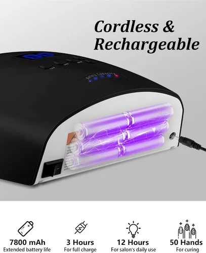 Vista 4 de Lámpara de uñas LED UV, secador de esmalte de gel inalámbrico para manicura de gel profesional - negro