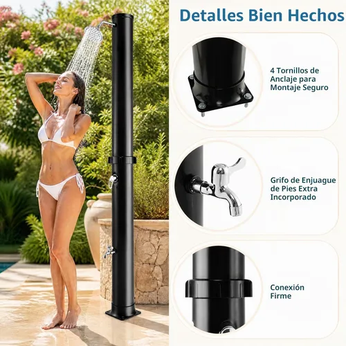Vista 6 de Goplus Ducha exterior con calefacción solar de 10 galones, ducha exterior independiente de 7.2 pies con cabezal de ducha giratorio, ajuste de Negro