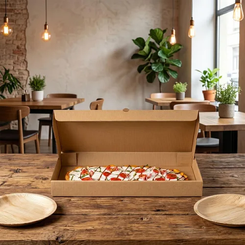 Vista 4 de Restaurantware - Cajas para pizza, 50 unidades, 14 x 7 x 1.5 pulgadas, embalaje de papel de cartón corrugado con bloqueo de pestañas, resistente a