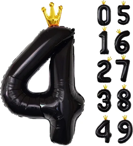 Vista 10 de Globo gigante negro número 0 con corona, 40 pulgadas