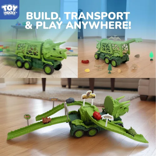 Vista 5 de TOY Life Camión de Dinosaurio Jurásico con Pista y Luces y Sonidos, Juguetes de Dinosaurio Triceratops para Niños de 3 a 5, Juego de Transporte