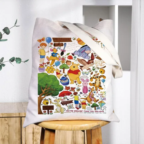 Vista 5 de Bolsa de lona Pooh Bear Piglet & Eeyore & Tiger Fans Gifts Pooh Bear Bolsa de hombro para fanáticos de las películas
