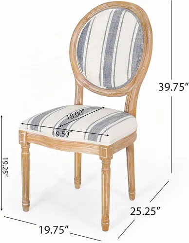 Vista 3 de Christopher Knight Home - Juego de sillas para comedor, modelo Phinnaeus, juego de 4, madera, rayas azul oscuro + beige claro + natural
