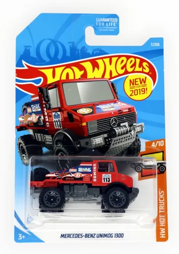 Vista 2 de Hot Wheels 2019 HW Camiones calientes Mercedes-Benz UNIMOG 7/250, rojo