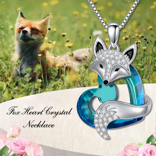 Vista 6 de PELOVNY Heart Crystal Necklace 925 Sterling Silver Peacock Fox Butterfly Necklace Cute Animal Jewelry Birthday Christmas Mothers Day Gifts for Women