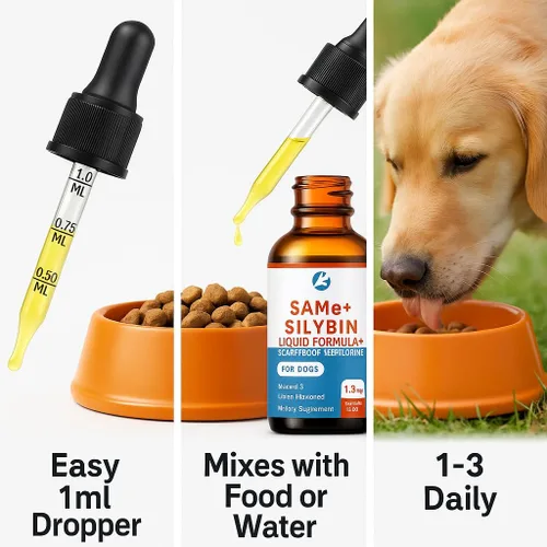 Vista 7 de SAMEe - Gotas líquidas para perros, 500 mg iguales con silibina, soporte hepático de 1 oz Bacon Liver Flavored Liver Support Supplement for Dogs