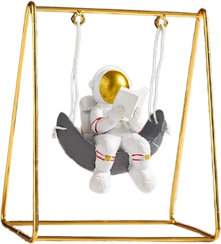 Vista 2 de Figura de astronauta, adornos de astronauta, soporte de exhibición de astronauta de resina, adorno de escritorio para el hogar, oficina, regalo