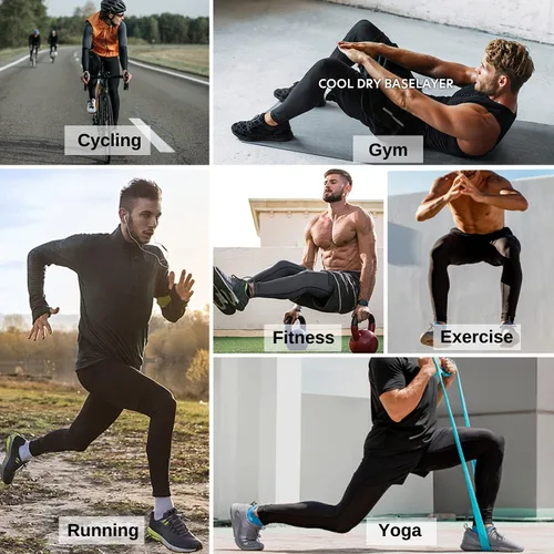 Vista 6 de Paquete de 2 leggings de compresión para hombre, equipo de fútbol, béisbol, correr, pantalones de entrenamiento, pantalones de ciclismo ligeros