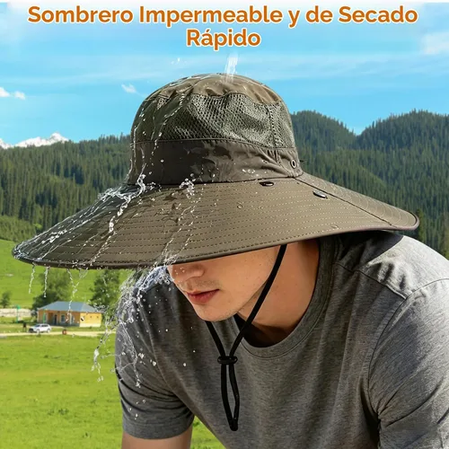 Vista 5 de Sombrero de pesca de ala súper ancha UPF 50+, sombrero de safari solar con solapa extraíble para el cuello