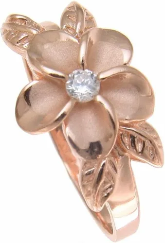 Vista 2 de Arthur's Jewelry - Anillo de plata de ley 925, chapado en oro rosa, diseño de plumeria hawaiana con circonita cúbica, tamaño 3 a 10