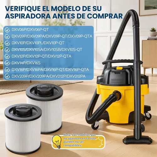 Vista 3 de Reemplazo del filtro de vacío DXVC6910 para DEWALT DXV06P DXV09P DXV10P DXV10PL Paquete de 2 filtros DXVC6910