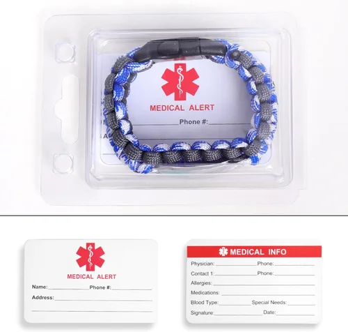 Vista 58 de Pulsera de alerta médica Paracord para hombres y mujeres Pulsera de identificación médica de acero inoxidable con hebillas de liberación lateral