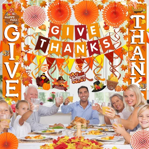 Vista 4 de Famoby Cartel colgante de agradecimiento para porche, letrero de otoño con diseño de calabaza y hojas de arce, pancartas de papel con abanico
