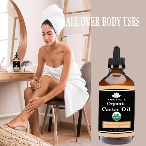 Vista 7 de JOYAL BEAUTY Aceite de ricino orgánico certificado por USDA (4 onzas). Botella de vidrio 100% puro prensado en frío sin hexano sin refinar. Pestañas