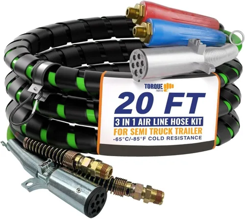 Vista 13 de TORQUE Kit de manguera de línea de alimentación de aire y potencia ABS 3 en 1 de 12 pies, manguera de aire de línea aérea con Glad Hands Wrap, cable