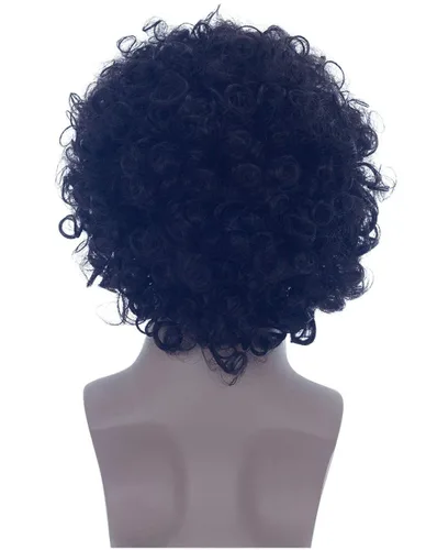Vista 2 de Angelaicos Peluca afro Shaggy Disco de los años 70 para hombre, peluca corta y rizada negra y bigote (negro)
