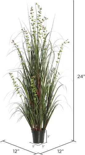 Vista 4 de Vickerman Everyday - Hierba verde artificial de 24 pulgadas y eucalipto con maceta de plástico negro, decoración de plantas de césped sintético