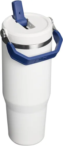 Vista 2 de STANLEY IceFlow 2.0 - Vaso con pajita, 30 onzas, color blanco y azul oscuro Equipo Blanco Azul Oscuro