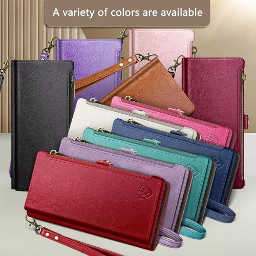 Vista 2 de XcaseBar Funda tipo cartera compatible con iPhone 13 de 6.1 pulgadas con cremallera y tarjetero de crédito con bloqueo RFID, funda de piel sintética