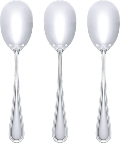Vista 9 de Cuchara de servir resistente de 9 pulgadas de alta calidad. Cucharas elegantes de acero inoxidable para pasta y guarniciones. Cubertería para bufé