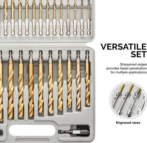 Vista 4 de Tooluxe 10055L, juego de brocas con punta hexagonal recubierta de titanio, 30 unidades. Diseño de cambio rápido, de 1/16 a 1/2 pulgadas