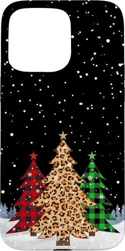 Vista 28 de iPhone 16 Árboles de Navidad con estampado de leopardo y cuadros