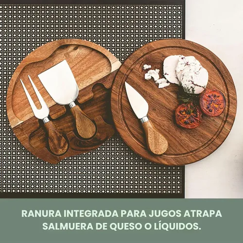 Vista 3 de TOSCANA - un set de tabla de queso de brie de madera de acacia y cuchillo de la marca Picnic Time - Set de tabla de embutidos - Tabla de cortar
