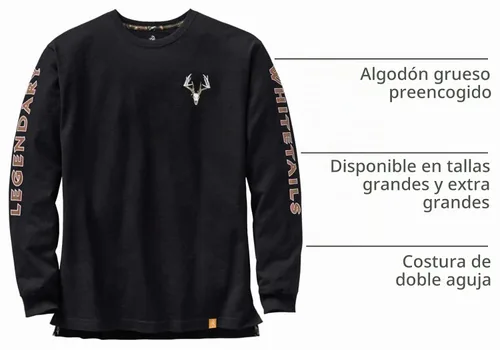 Vista 4 de Legendary Whitetails Camiseta de manga larga para hombre con diseño gráfico, 100% algodón preencogido de alta calidad Negro