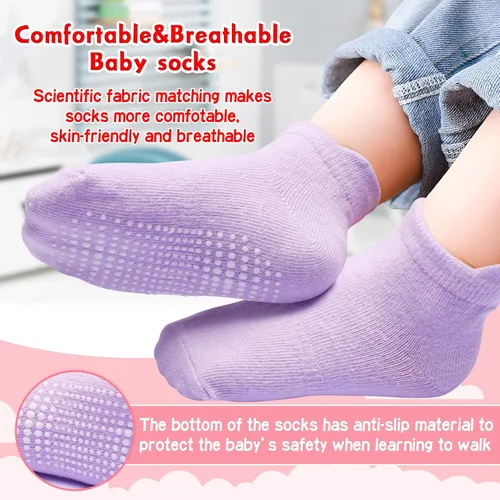 Vista 2 de 12 paquetes de calcetines antideslizantes para niños y bebés con agarres, 1-7 años, calcetines de algodón para tobillo para niños y niñas