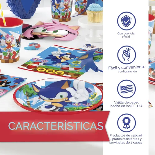 Vista 3 de Decoraciones de fiesta de cumpleaños de Sonic, sirve para 16 invitados