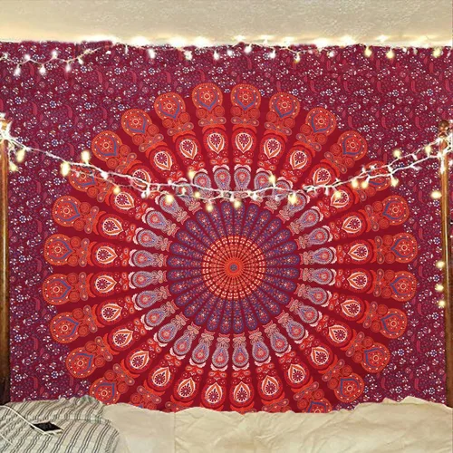 Vista 14 de Tapiz hippie indio bohemio psicodélico dorado azul pavo real mandala colgante en la pared (negro blanco, Queen (84 x 90 pulgadas) (84.6 x 90.6 in)