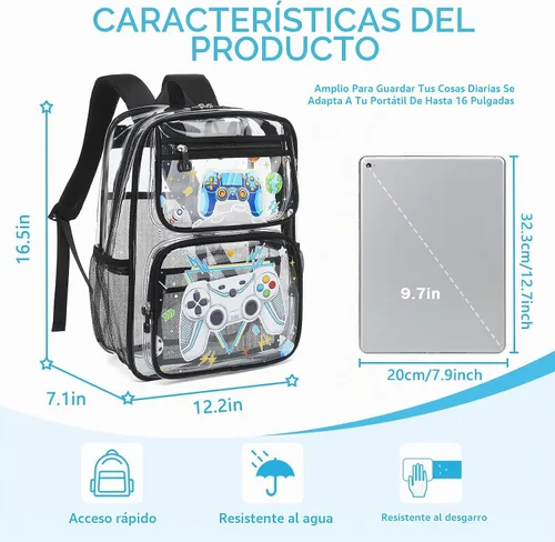 Vista 3 de MOONBABY Mochila transparente para niñas escolares, mochila transparente de TPU resistente, aprobada para eventos de estadio, bolsa transparente